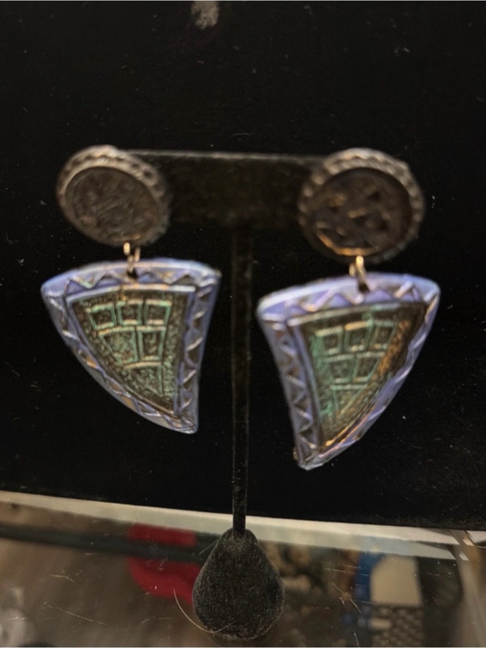 Handcrafted Blue-Green Triangle Drop Earrings